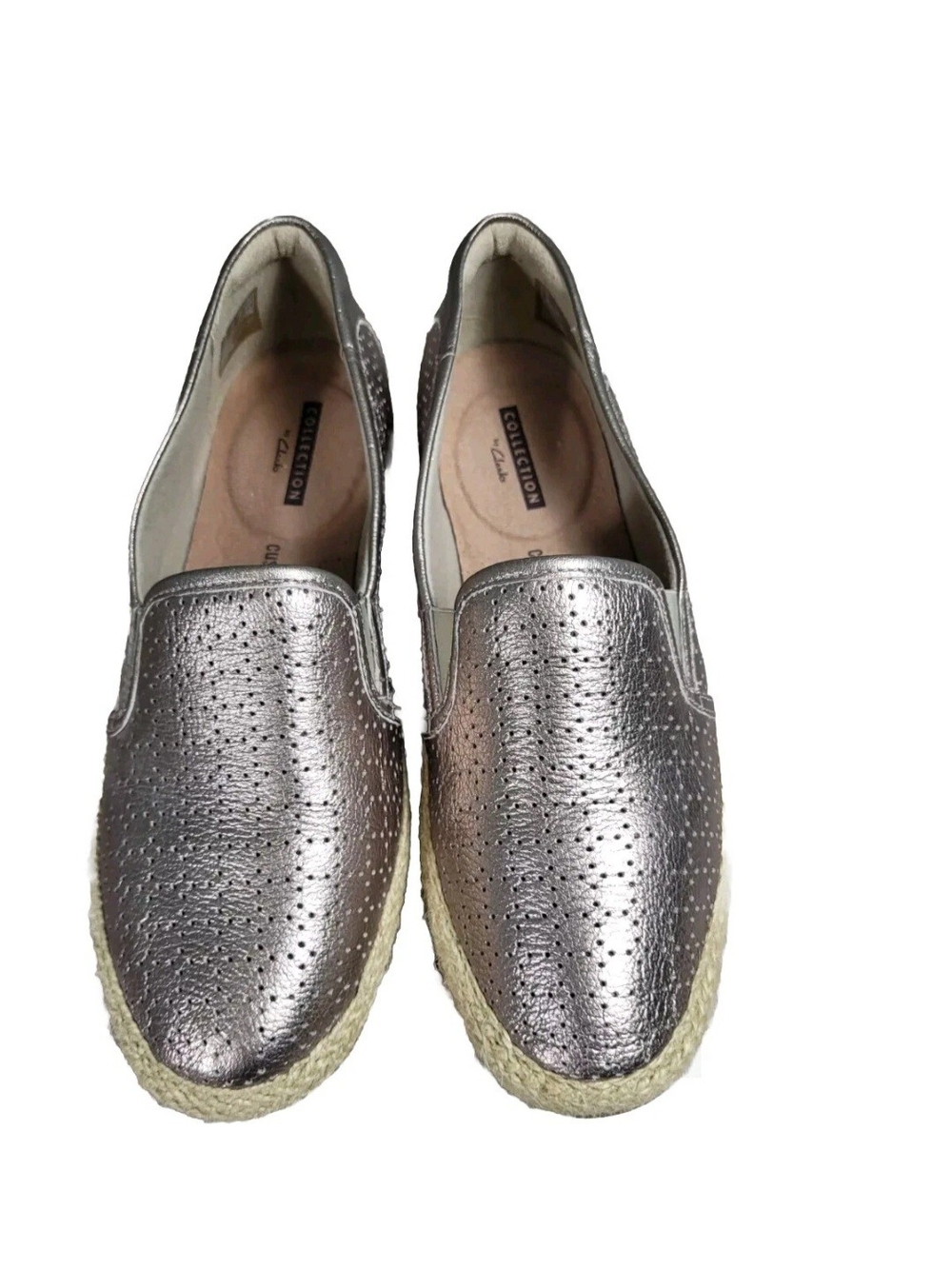 Clarks Size 7.5  Danelly Molly Women's Metallic Pewter Perforated Espadrille 80